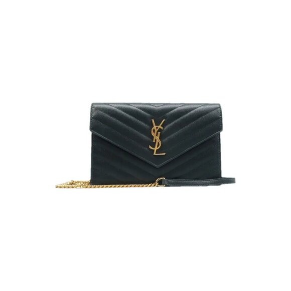 Saint Laurent Handbags - Authentic Saint Laurent Matelasse Black Wallet On Chain Leather Shoulder Bag